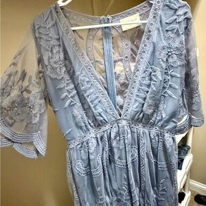 Blue Embroidered Lace Romper